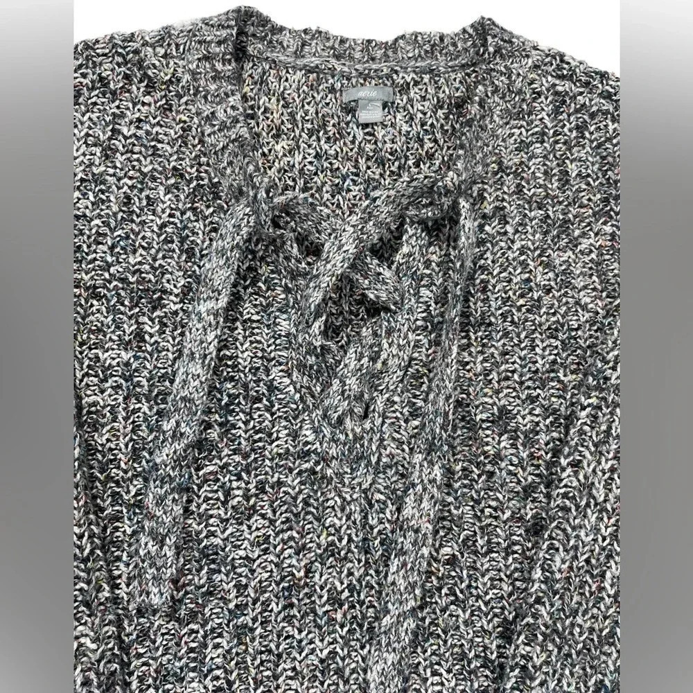 Aerie Cable Knit Oversized Lace up Sweater Size Small